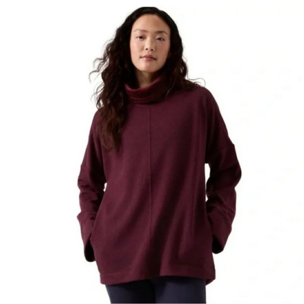 Athleta Cozy Karma Funnel Neck Spiced Cabernet Pullover Sweatshirt Size Small